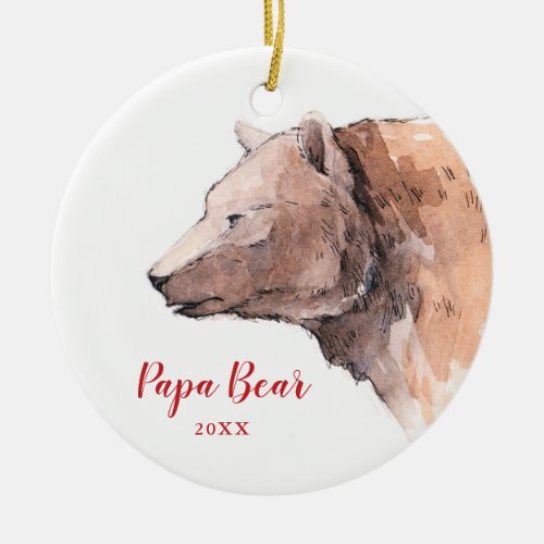 Papa Bear Watercolor Dated Personalized Daddy  Ceramic Ornament