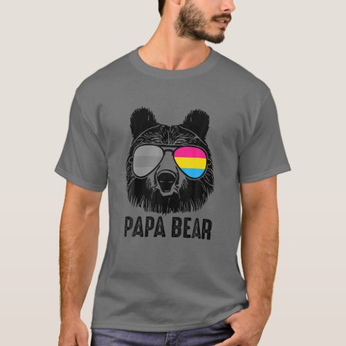 Papa Bear Wearing Cool Sunglasses Pansexua Flag Pr T_Shirt
