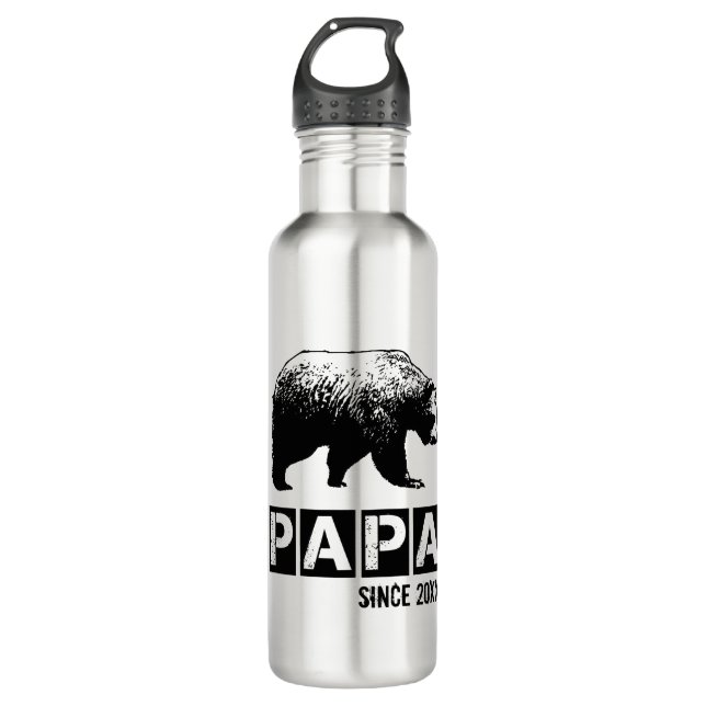 Papa Bear Year Of Fatherhood Grunge Stainless Steel Water Bottle (Front)