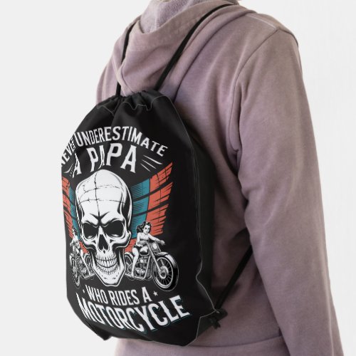 Papa Biker Who Rides A Motorcycle Drawstring Bag