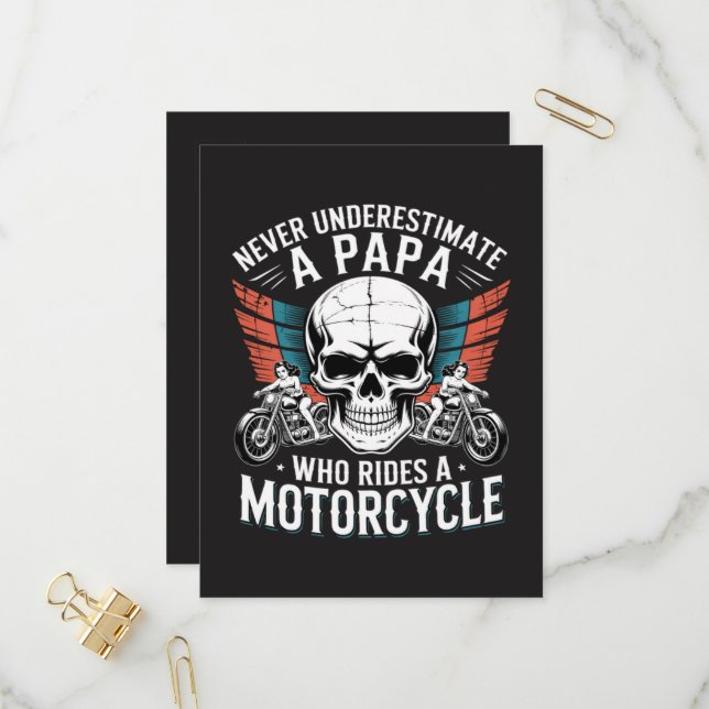 Papa Biker Who Rides A Motorcycle Invitation Postcard (Front/Back In Situ)