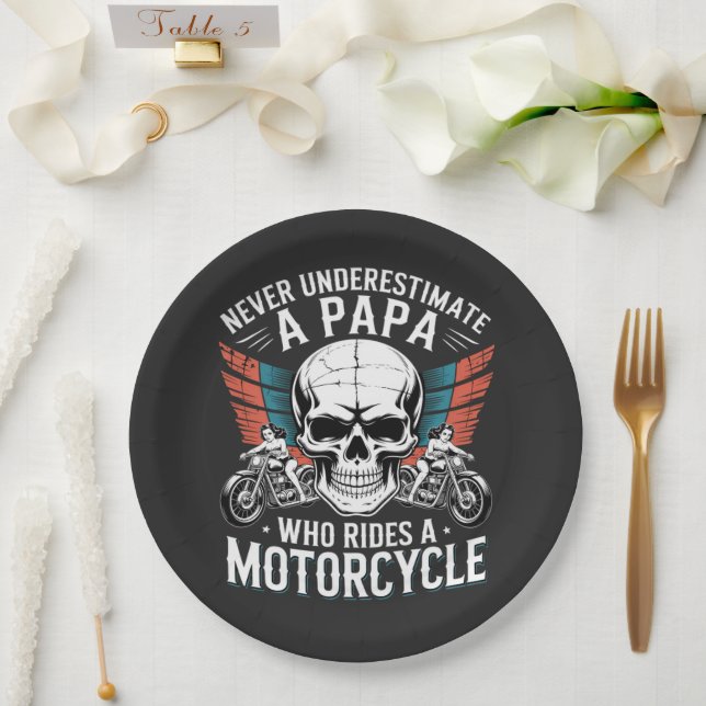 Papa Biker Who Rides A Motorcycle Paper Plates (Wedding)