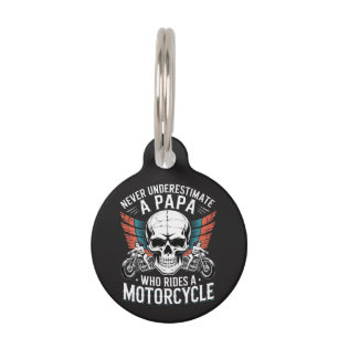 Papa Biker Who Rides A Motorcycle Pet ID Tag