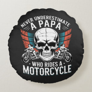 Papa Biker Who Rides A Motorcycle Round Pillow