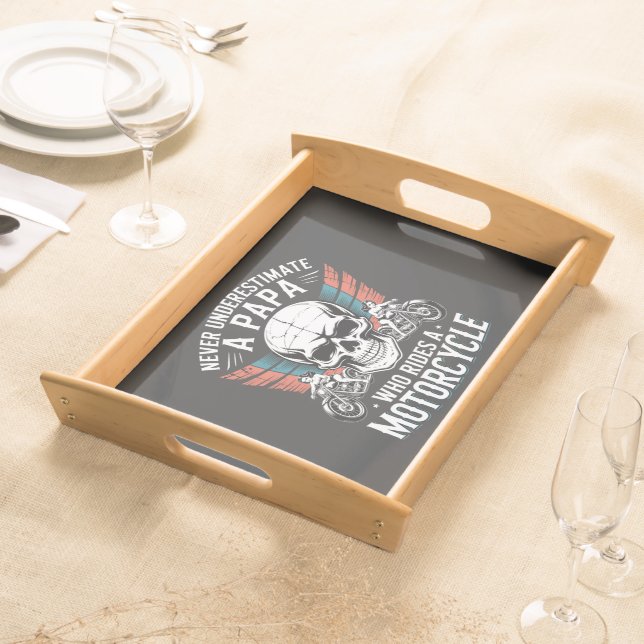 Papa Biker Who Rides A Motorcycle Serving Tray (Front)