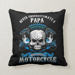 Papa Biker Who Rides A Motorcycle Skull Grandpa Throw Pillow
