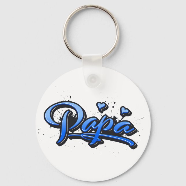 Papa blue Heart Graffiti Button Schlüsselanhänger Keychain (Front)