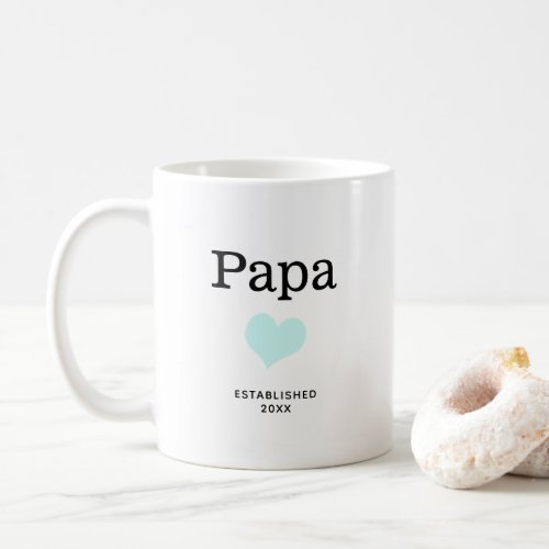 Papa Blue Heart Single Photo Custom Coffee Mug