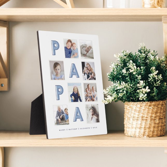 PAPA Blue Letters Grandpa Photo Collage Keepsake Plaque (Creator Uploaded)