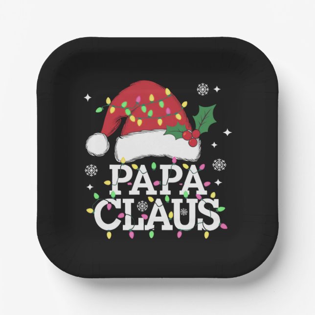 Papa Claus Christmas Lights Pajama Family Matching Paper Plates (Front)