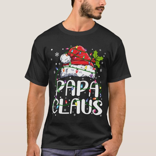 Papa Claus Christmas Lights Pajama Family Matching T-Shirt (Front)
