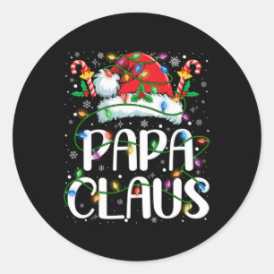 Papa Claus Christmas Lights Pajama Xmas Family Mat Classic Round Sticker