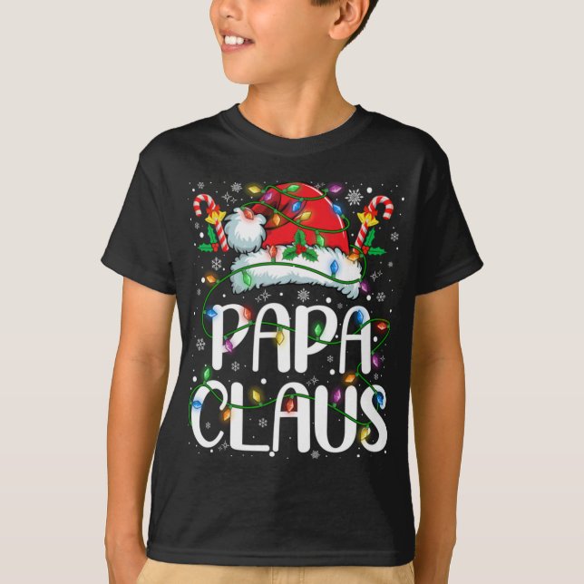 Papa Claus Christmas Lights Pajama Xmas Family Mat T-Shirt (Front)