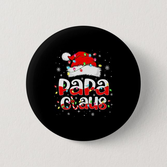 Papa Claus Funny Christmas Lights Pajama Family Ma Button (Front)