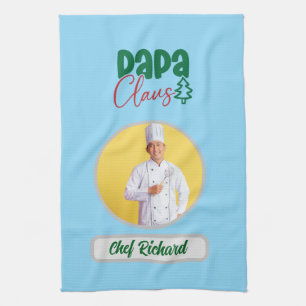 Papa Clause Chef Personalized Photo and Name Gift Kitchen Towel