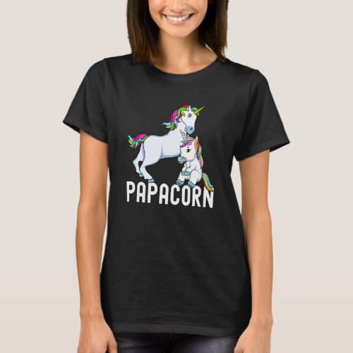 Papa Corn Unicorn Dad And Baby Rainbow Fathers Da T_Shirt