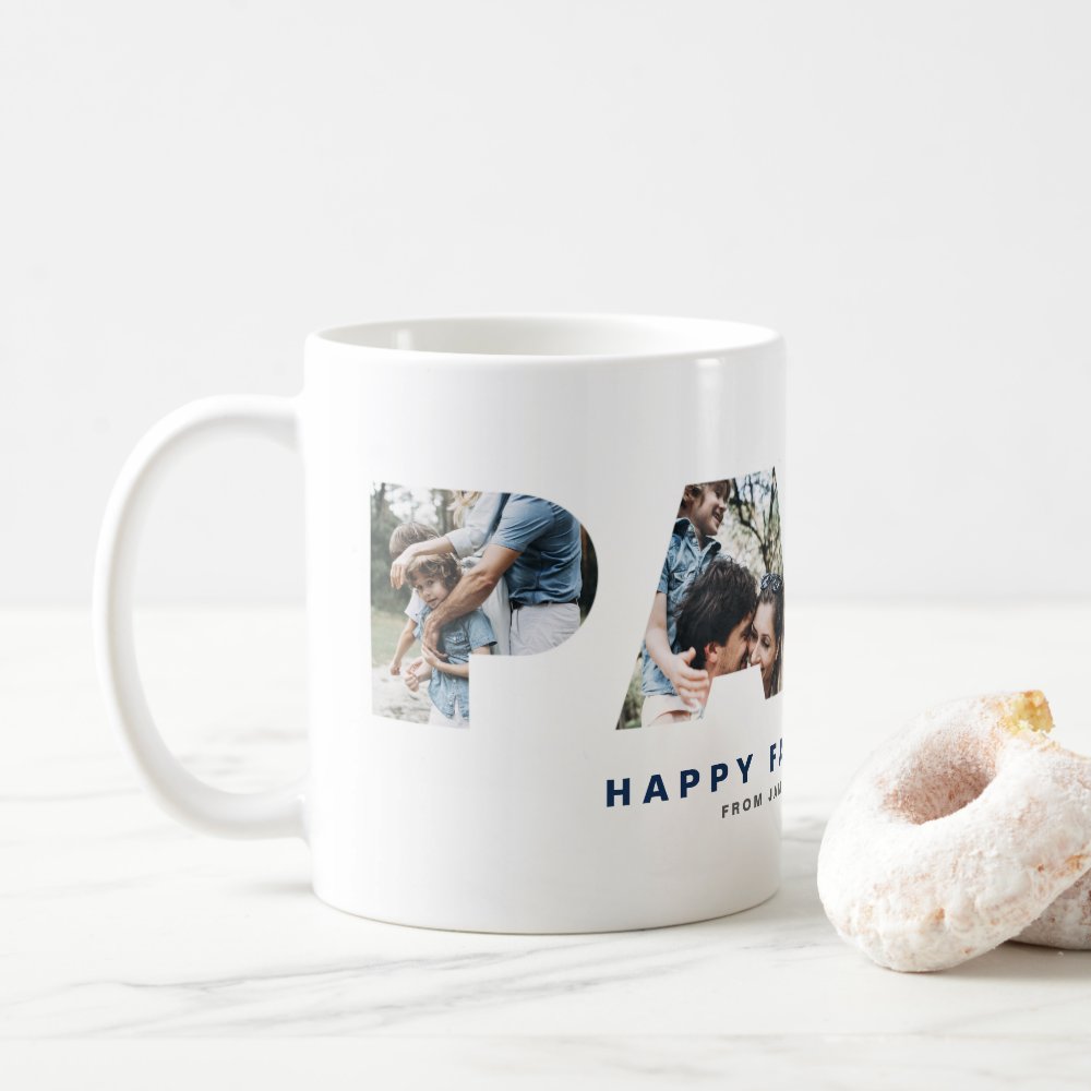 PAPA Cutout Four Custom Photo Collage Happy Father's Day Coffee Mug