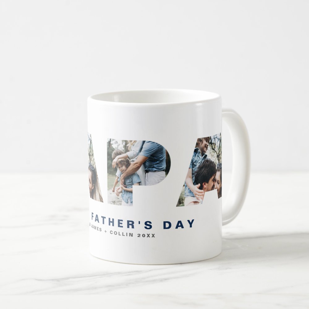 PAPA Cutout Four Custom Photo Collage Happy Father's Day Coffee Mug