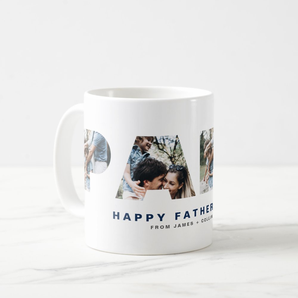 PAPA Cutout Four Custom Photo Collage Happy Father's Day Coffee Mug