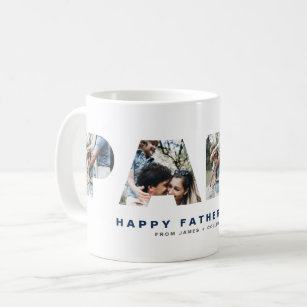 PAPA Cutout Four Photo Collage Happy Father's Day Coffee Mug