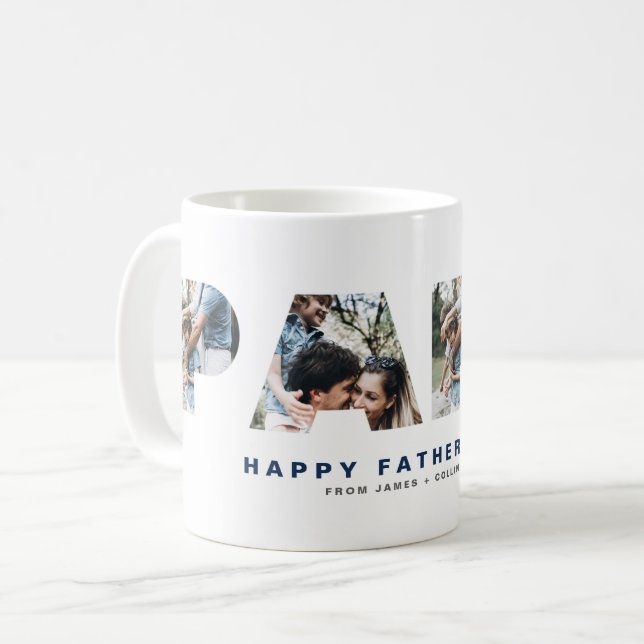PAPA Cutout Four Photo Collage Happy Father's Day Coffee Mug (Front Left)