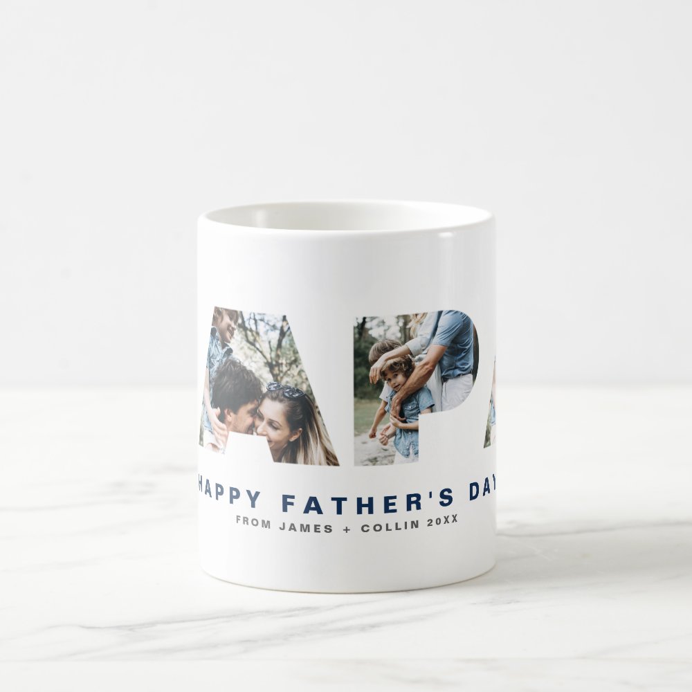 PAPA Cutout Four Custom Photo Collage Happy Father's Day Coffee Mug