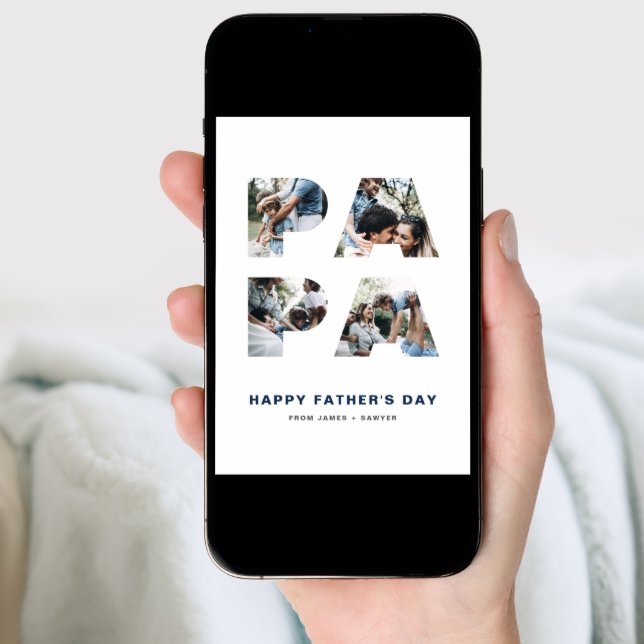 PAPA Cutout Photo Collage Happy Father's Day Holiday Card (Front Digital)