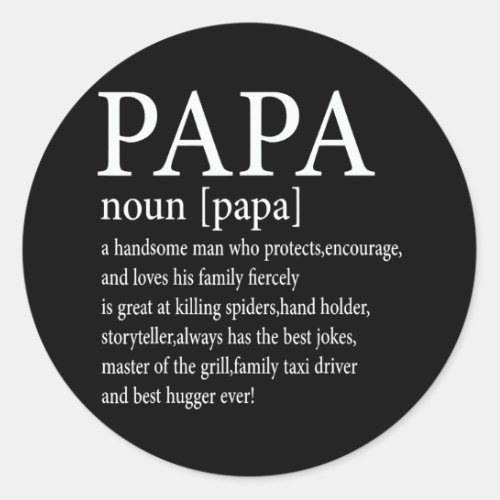 Papa Definition Grandpa Funny Fathers Day  Classic Round Sticker