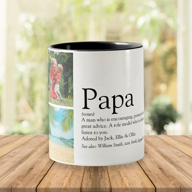 Papa Definition Quote Photo Collage Two-Tone Coffee Mug (Creator Uploaded)