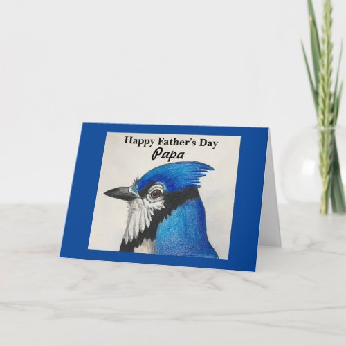 Papa Fathers Day Blue Jay Bird Painting Blue Black Card
