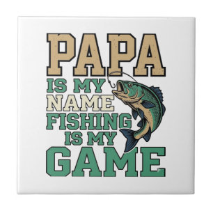 Papa Fishing Is My Game Vintage Fish Shirt Design_ Ceramic Tile