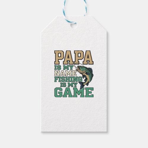 Papa Fishing Is My Game Vintage Fish Shirt Design_ Gift Tags