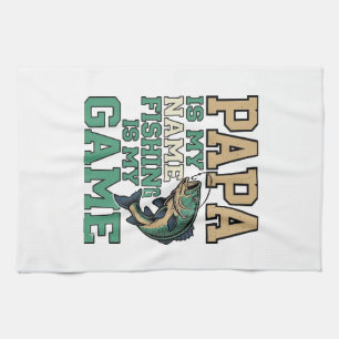 Papa Fishing Is My Game Vintage Fish Shirt Design_ Kitchen Towel