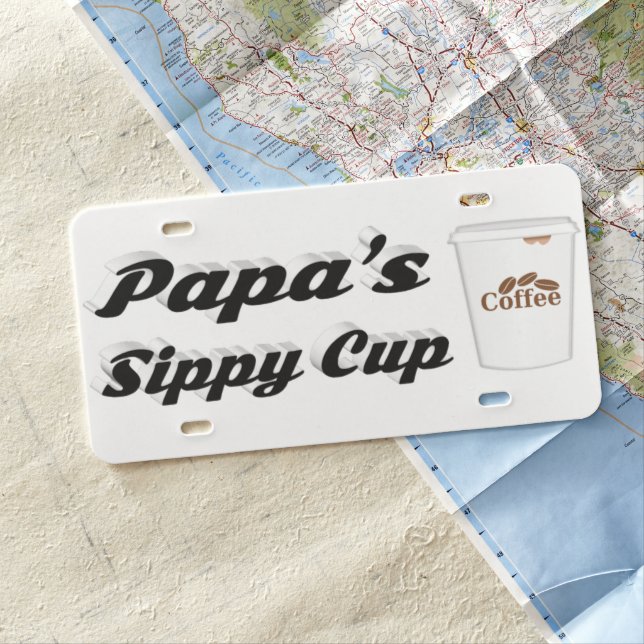 Papa funny coffee quote black text license plate (In Situ)