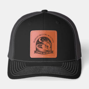 Papa Grandpa Family Grandkids Fishing Vacation Leather Patch Hat