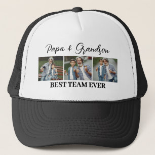 Papa & Grandson Best Team Ever Custom 3 Photos Trucker Hat