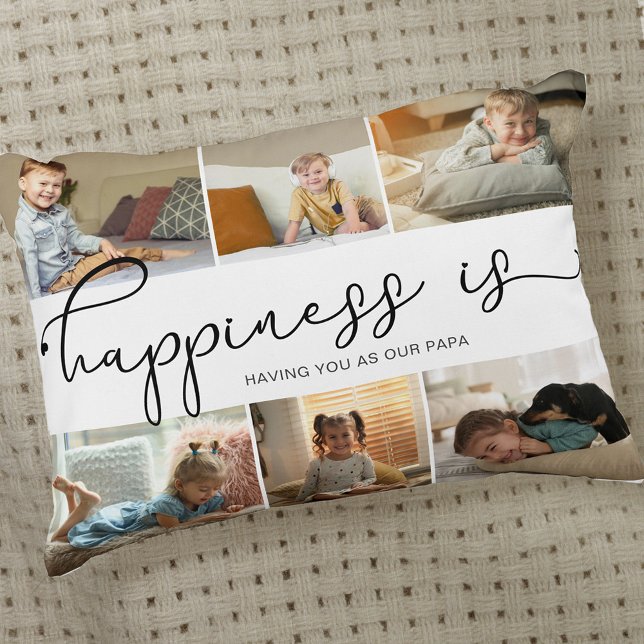 Papa Happiness is 6 Photo Collage Accent Pillow (Creator Uploaded)