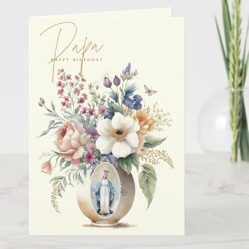 PAPA Happy Birthday Floral Religious Thank You Card