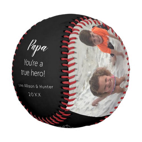 Papa Hero Grandkids Photo Keepsake Personalized Baseball