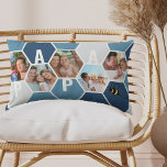 Papa Honeycomb Photo Collage 4 Letter Name  Lumbar Pillow<br><div class="desc">Honeycomb photo pillow - editable for any 4 letter name, such as PAPA and personalized with 5 of your favorite photos, which are displayed as hexagon shape photo collage. The honeycomb geometric pattern is in shades of blue and white and decorated with a bee. For alternative colors and different length...</div>