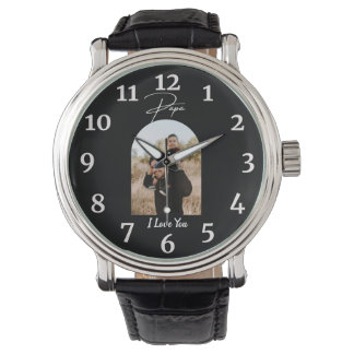 Papa I Love You Personalized Modern Photo  Watch