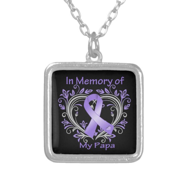 Papa - In Memory Heart Hodgkins Disease Silver Plated Necklace (Front)
