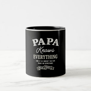 Papa Knows Everything - Funny Fathers Day Two-Tone Coffee Mug