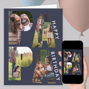 PAPA Letter Cutout Photo Collage Blue Birthday Card