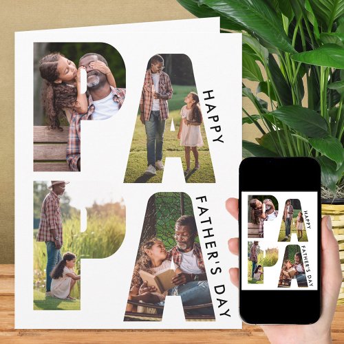 PAPA Letter Cutout Photo Collage Fathers Day Card