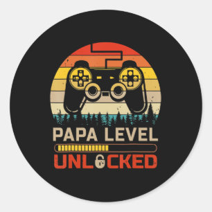 Papa Level Unlocked Retro Vintage Gamer Video Game Classic Round Sticker