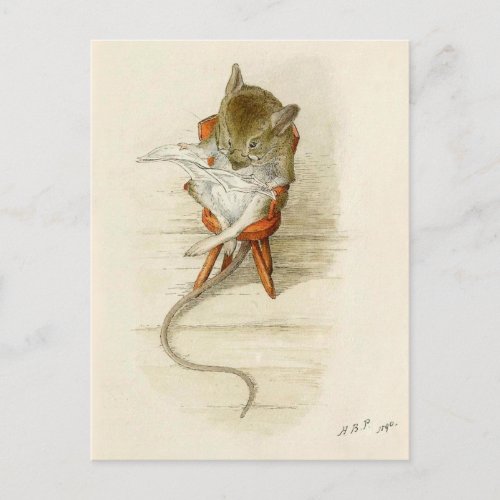 Papa Mouse Reading Newspaper Postcard