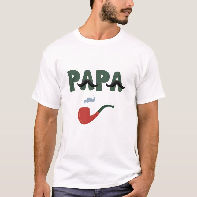 Papa mustache father day white T-Shirt (Front)