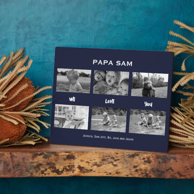 PAPA "NAME"  Navy We love You Photo Collage Plaque (Side)