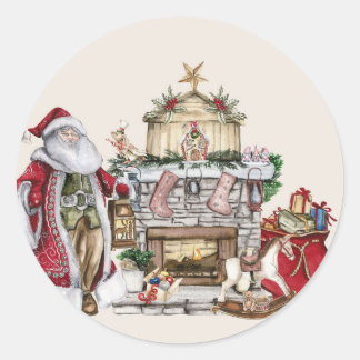 papa noel classic round sticker